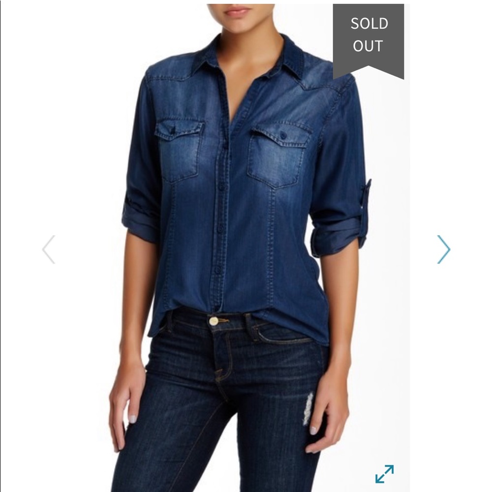 Bella Dahl Chambray Fitted Button Down Sz L 23F